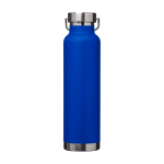 Dubbelwandige RVS drinkfles van gerecycled staal met schroefdop 650 ml kleur koningsblauw tweede weergave achterkant