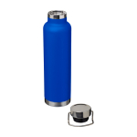Dubbelwandige RVS drinkfles van gerecycled staal met schroefdop 650 ml kleur koningsblauw tweede weergave
