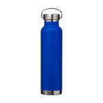 Dubbelwandige RVS drinkfles van gerecycled staal met schroefdop 650 ml kleur koningsblauw derde weergave voorkant