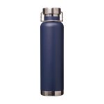 Dubbelwandige RVS drinkfles van gerecycled staal met schroefdop 650 ml kleur marineblauw tweede weergave voorkant