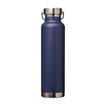 Dubbelwandige RVS drinkfles van gerecycled staal met schroefdop 650 ml kleur marineblauw tweede weergave achterkant