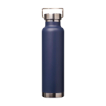 Dubbelwandige RVS drinkfles van gerecycled staal met schroefdop 650 ml kleur marineblauw derde weergave voorkant