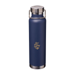 Dubbelwandige RVS drinkfles van gerecycled staal met schroefdop 650 ml kleur marineblauw weergave tampondruk