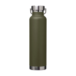 Dubbelwandige RVS drinkfles van gerecycled staal met schroefdop 650 ml kleur donkergroen tweede weergave achterkant