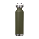 Dubbelwandige RVS drinkfles van gerecycled staal met schroefdop 650 ml kleur donkergroen derde weergave voorkant