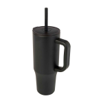 Thermobeker met siliconen rietje en lekvrije dop 900 ml kleur zwart