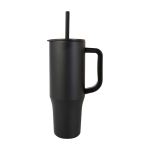Thermobeker met siliconen rietje en lekvrije dop 900 ml kleur zwart weergave zijkant