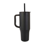 Thermobeker met siliconen rietje en lekvrije dop 900 ml kleur zwart tweede weergave met zijkant