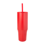 Thermobeker met siliconen rietje en lekvrije dop 900 ml kleur rood tweede weergave voorkant