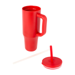 Thermobeker met siliconen rietje en lekvrije dop 900 ml kleur rood tweede weergave