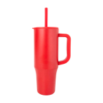 Thermobeker met siliconen rietje en lekvrije dop 900 ml kleur rood weergave zijkant