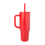 Thermobeker met siliconen rietje en lekvrije dop 900 ml kleur rood tweede weergave met zijkant