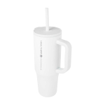Thermobeker met siliconen rietje en lekvrije dop 900 ml kleur wit weergave bedrukking logo 2