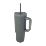 Thermobeker met siliconen rietje en lekvrije dop 900 ml kleur grijs