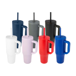 Thermobeker met siliconen rietje en lekvrije dop 900 ml kleur grijs tweede weergave meerdere kleuren