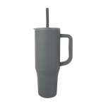 Thermobeker met siliconen rietje en lekvrije dop 900 ml kleur grijs weergave zijkant