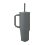 Thermobeker met siliconen rietje en lekvrije dop 900 ml kleur grijs tweede weergave met zijkant