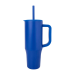 Thermobeker met siliconen rietje en lekvrije dop 900 ml kleur koningsblauw weergave zijkant