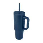 Thermobeker met siliconen rietje en lekvrije dop 900 ml kleur marineblauw