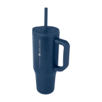 Thermobeker met siliconen rietje en lekvrije dop 900 ml kleur marineblauw weergave bedrukking logo 2