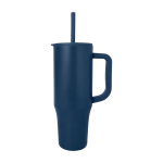 Thermobeker met siliconen rietje en lekvrije dop 900 ml kleur marineblauw weergave zijkant