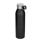 RVS drinkfles van gerecycled staal met rond handvat 650 ml kleur zwart