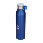 RVS drinkfles van gerecycled staal met rond handvat 650 ml kleur koningsblauw