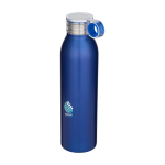 RVS drinkfles van gerecycled staal met rond handvat 650 ml kleur koningsblauw weergave tampondruk