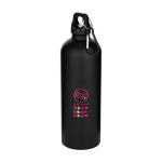 Matte RVS drinkfles van gerecycled staal met karabijnhaak 750 ml kleur zwart weergave tampondruk