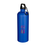 Matte RVS drinkfles van gerecycled staal met karabijnhaak 750 ml kleur koningsblauw weergave tampondruk