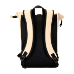 Waterdichte rolltop rugzak van kunstleer voor laptop 15” kleur ivoor tweede weergave achterkant