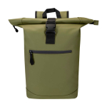 Waterdichte rolltop rugzak van kunstleer voor laptop 15” kleur donkergroen tweede weergave voorkant