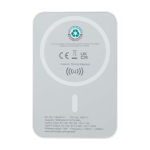 Magnetische draadloze powerbank van gerecycled plastic 5.000 mAh kleur wit tweede weergave achterkant