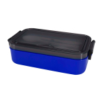 Lunchbox van plastic met bijpassend bestek en ruim compartiment kleur blauw