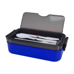 Lunchbox van plastic met bijpassend bestek en ruim compartiment kleur blauw tweede weergave