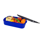 Lunchbox van plastic met bijpassend bestek en ruim compartiment kleur blauw derde weergave
