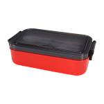 Lunchbox van plastic met bijpassend bestek en ruim compartiment kleur rood