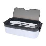 Lunchbox van plastic met bijpassend bestek en ruim compartiment kleur wit tweede weergave