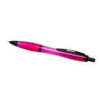 Balpen van gerecycled plastic met zwarte details en zwarte inkt kleur fuchsia tweede weergave