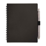 Notitieboek van gerecycled plastic met penhouder en blauwe inktpen kleur zwart tweede weergave voorkant