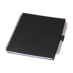 Notitieboek van gerecycled plastic met penhouder en blauwe inktpen kleur zwart