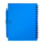 Notitieboek van gerecycled plastic met penhouder en blauwe inktpen kleur blauw tweede weergave achterkant
