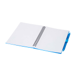 Notitieboek van gerecycled plastic met penhouder en blauwe inktpen kleur blauw tweede weergave