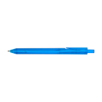 Notitieboek van gerecycled plastic met penhouder en blauwe inktpen kleur blauw derde weergave voorkant