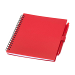 Notitieboek van gerecycled plastic met penhouder en blauwe inktpen kleur rood
