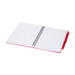 Notitieboek van gerecycled plastic met penhouder en blauwe inktpen kleur rood tweede weergave