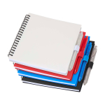 Notitieboek van gerecycled plastic met penhouder en blauwe inktpen kleur rood tweede weergave meerdere kleuren
