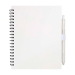 Notitieboek van gerecycled plastic met penhouder en blauwe inktpen kleur wit tweede weergave voorkant