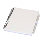 Notitieboek van gerecycled plastic met penhouder en blauwe inktpen kleur wit