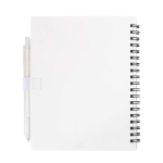Notitieboek van gerecycled plastic met penhouder en blauwe inktpen kleur wit tweede weergave achterkant